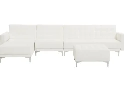 Right Hand Faux Leather Modular Sofa With Ottoman White Aberdeen