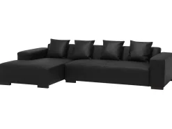 Right Hand Leather Corner Sofa Black Lungo