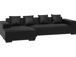 Right Hand Leather Corner Sofa Black Lungo