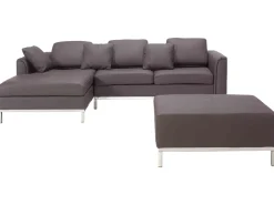 Right Hand Leather Corner Sofa With Ottoman Brown Oslo