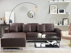 Right Hand Leather Corner Sofa With Ottoman Brown Oslo
