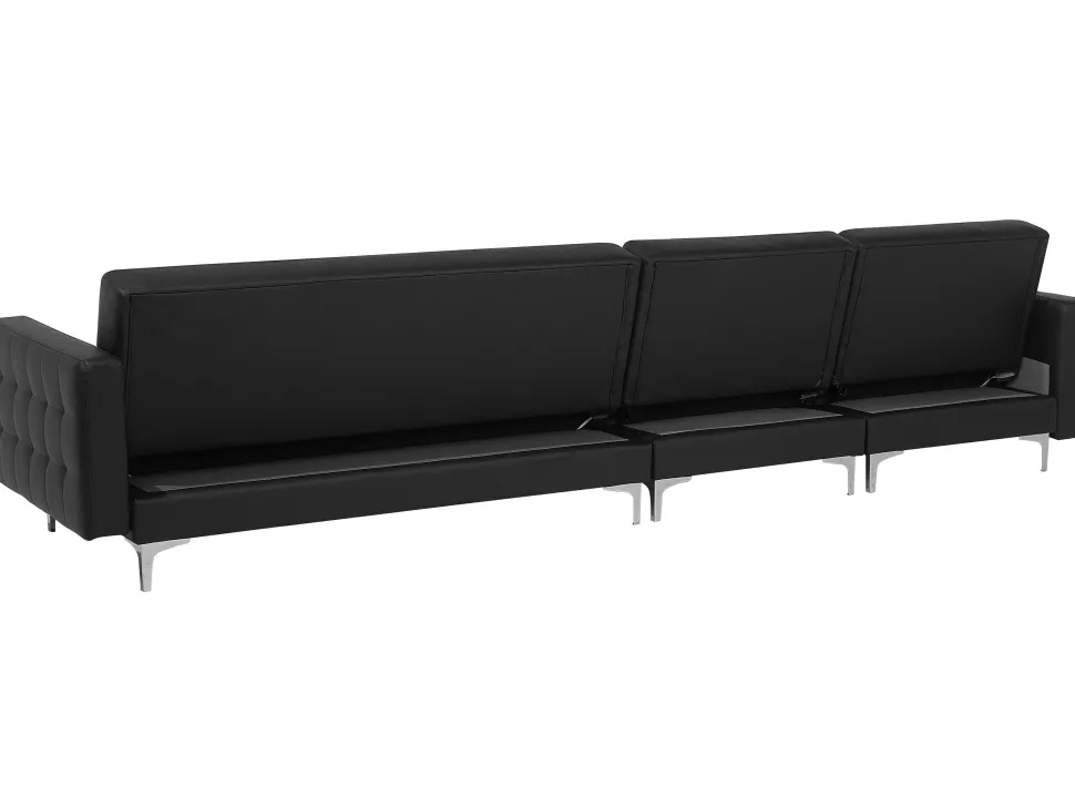 Right Hand Modular Faux Leather Sofa With Ottoman Black Aberdeen