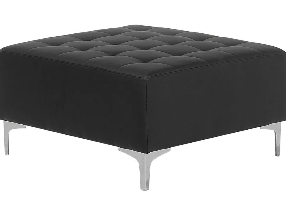 Right Hand Modular Faux Leather Sofa With Ottoman Black Aberdeen