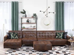 Right Hand Modular Faux Leather Sofa Brown Aberdeen