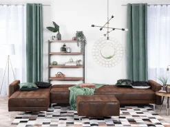Right Hand Modular Faux Leather Sofa Brown Aberdeen