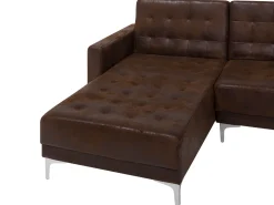 Right Hand Modular Faux Leather Sofa Brown Aberdeen