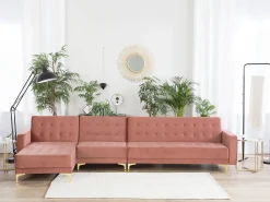 Right Hand Modular Velvet Sofa Pink Aberdeen