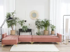 Right Hand Modular Velvet Sofa Pink Aberdeen