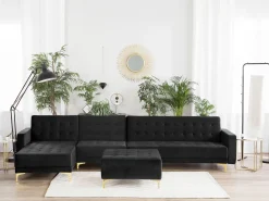 Right Hand Modular Velvet Sofa With Ottoman Black Aberdeen