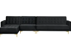 Right Hand Modular Velvet Sofa With Ottoman Black Aberdeen
