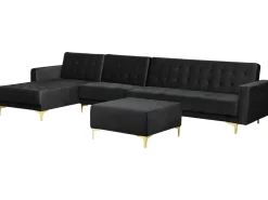 Right Hand Modular Velvet Sofa With Ottoman Black Aberdeen