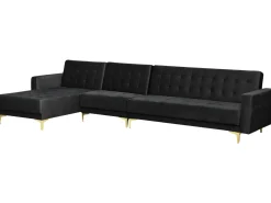 Right Hand Modular Velvet Sofa With Ottoman Black Aberdeen