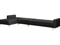 Right Hand Modular Velvet Sofa With Ottoman Black Aberdeen