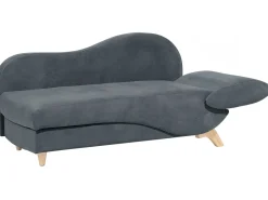 Right Hand Velvet Chaise Lounge With Storage Dark Grey Meri