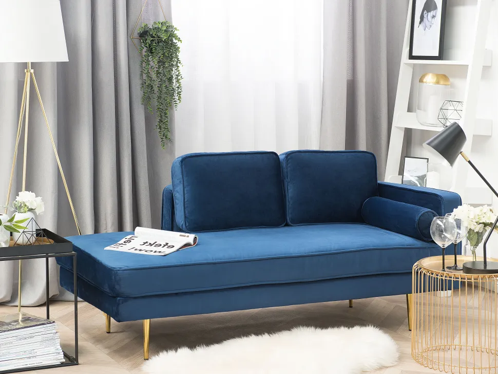 Right Hand Velvet Chaise Lounge Navy Blue Miramas