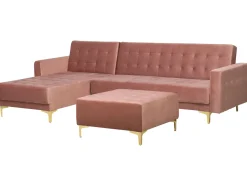 Right Hand Velvet Corner Sofa With Ottoman Pink Aberdeen