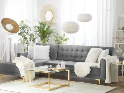 Right Hand Velvet Corner Sofa Grey Aberdeen
