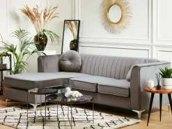 Right Hand Velvet Corner Sofa Grey Timra