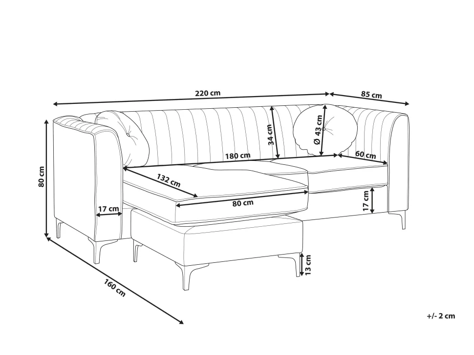 Right Hand Velvet Corner Sofa Grey Timra