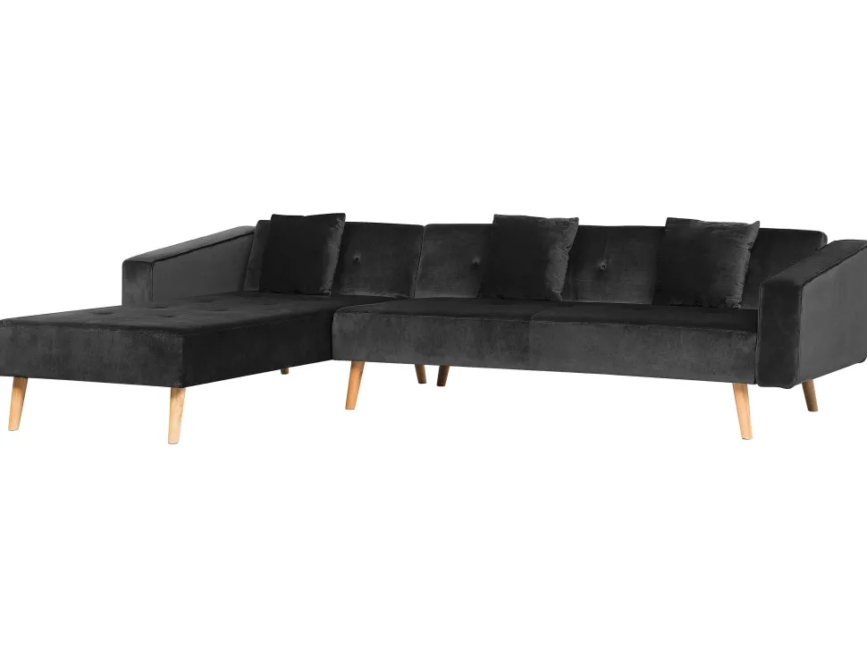 Right Hand Velvet Corner Sofa Bed Black Vadso