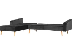 Right Hand Velvet Corner Sofa Bed Black Vadso