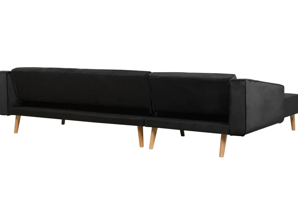 Right Hand Velvet Corner Sofa Bed Black Vadso