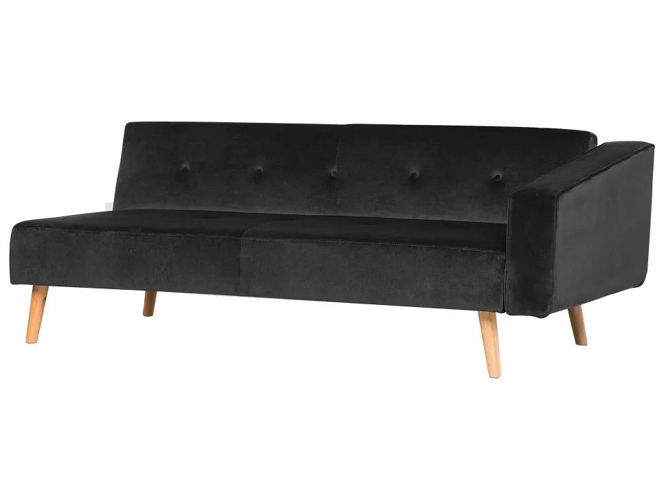 Right Hand Velvet Corner Sofa Bed Black Vadso