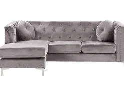Right Hand Velvet Corner Sofa Grey Flen