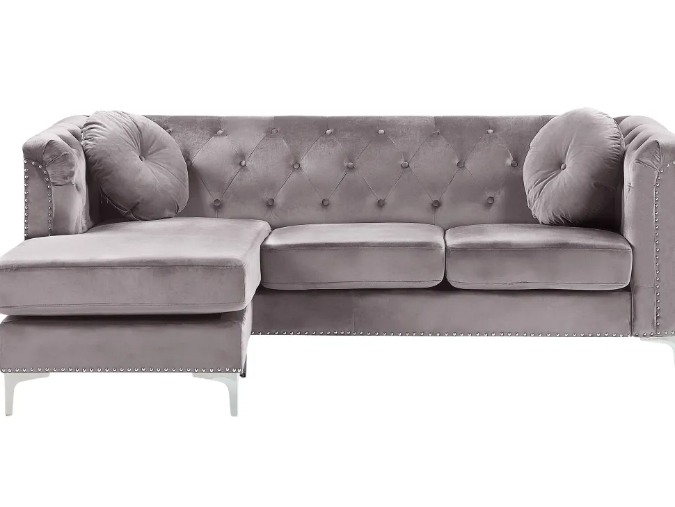 Right Hand Velvet Corner Sofa Grey Flen
