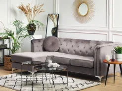 Right Hand Velvet Corner Sofa Grey Flen