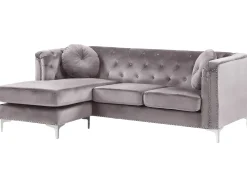 Right Hand Velvet Corner Sofa Grey Flen
