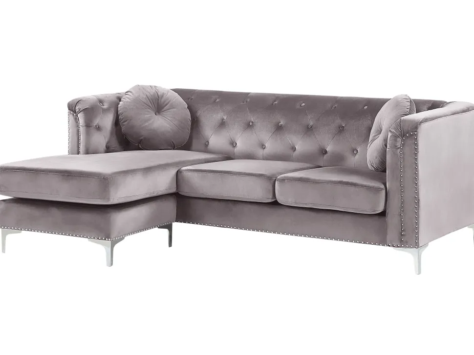 Right Hand Velvet Corner Sofa Grey Flen