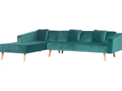 Right Hand Velvet Corner Sofa Bed Green Vadso