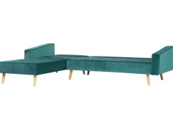 Right Hand Velvet Corner Sofa Bed Green Vadso