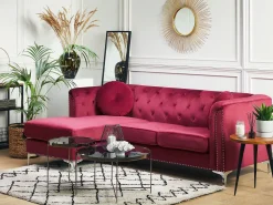 Right Hand Velvet Corner Sofa Burgundy Flen