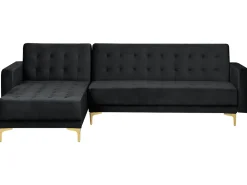 Right Hand Velvet Corner Sofa Black Aberdeen