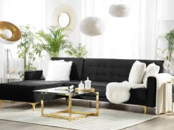 Right Hand Velvet Corner Sofa Black Aberdeen