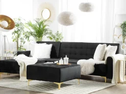 Right Hand Velvet Corner Sofa Black Aberdeen