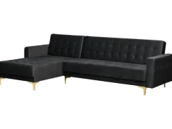 Right Hand Velvet Corner Sofa Black Aberdeen