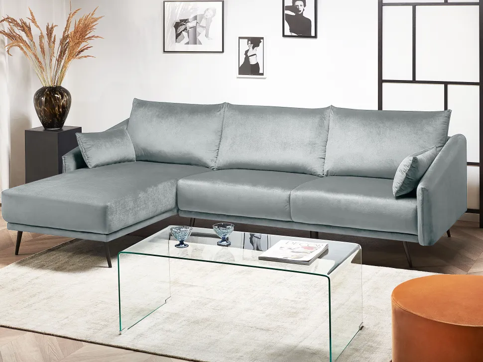 Right Hand Velvet Corner Sofa Grey Varde