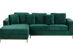 Right Hand Velvet Corner Sofa Emerald Green Oslo