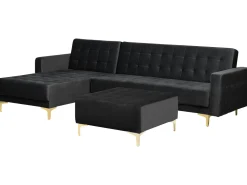 Right Hand Velvet Corner Sofa With Ottoman Black Aberdeen