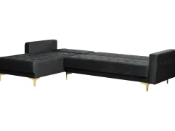 Right Hand Velvet Corner Sofa With Ottoman Black Aberdeen