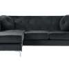 Right Hand Velvet Corner Sofa Black Flen