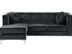 Right Hand Velvet Corner Sofa Black Flen