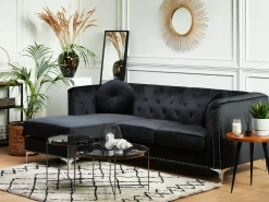 Right Hand Velvet Corner Sofa Black Flen