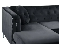 Right Hand Velvet Corner Sofa Black Flen