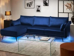 Right Hand Velvet Corner Sofa Led Navy Blue Varde