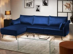 Right Hand Velvet Corner Sofa Led Navy Blue Varde