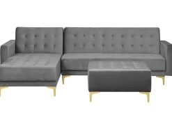 Right Hand Velvet Corner Sofa With Ottoman Grey Aberdeen
